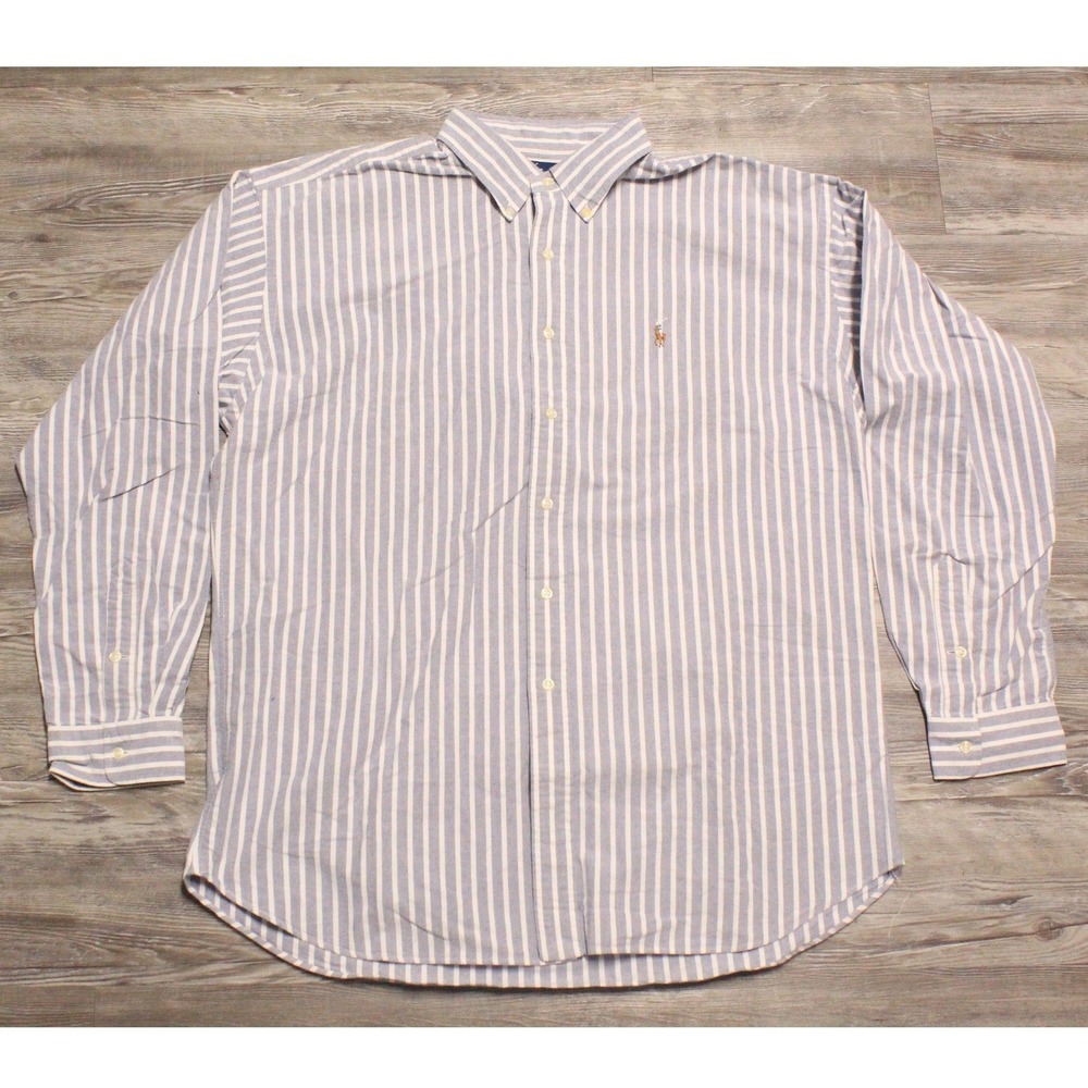 Ralph Lauren Blake Mens XXL Blue White Striped Cotton Oxford Button Down Shirt